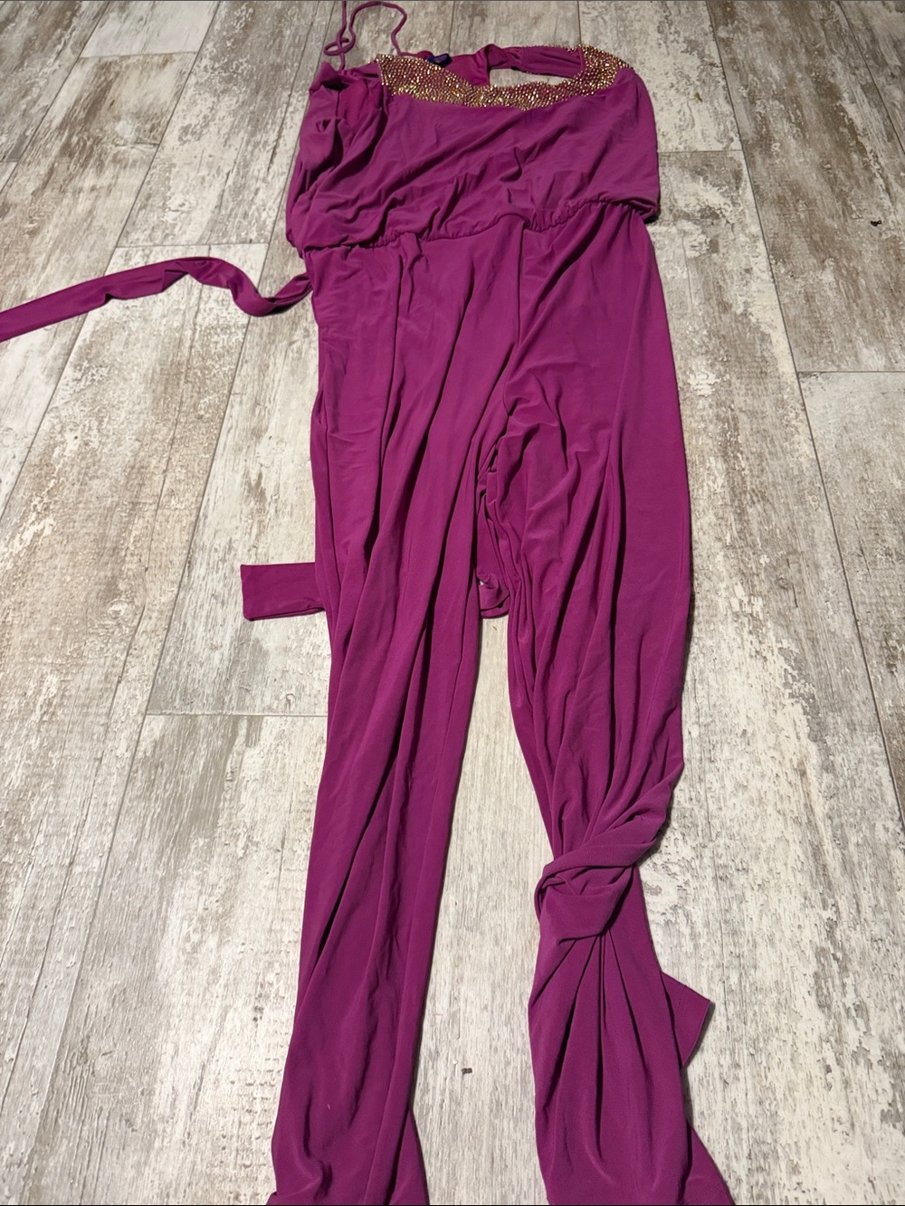 twiggy LONDON Magenta Halter Jumpsuit with Beaded Trim